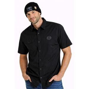 Harley Davidson Black Button Up Shirt Mens XL Slim Fit Short Sleeve...